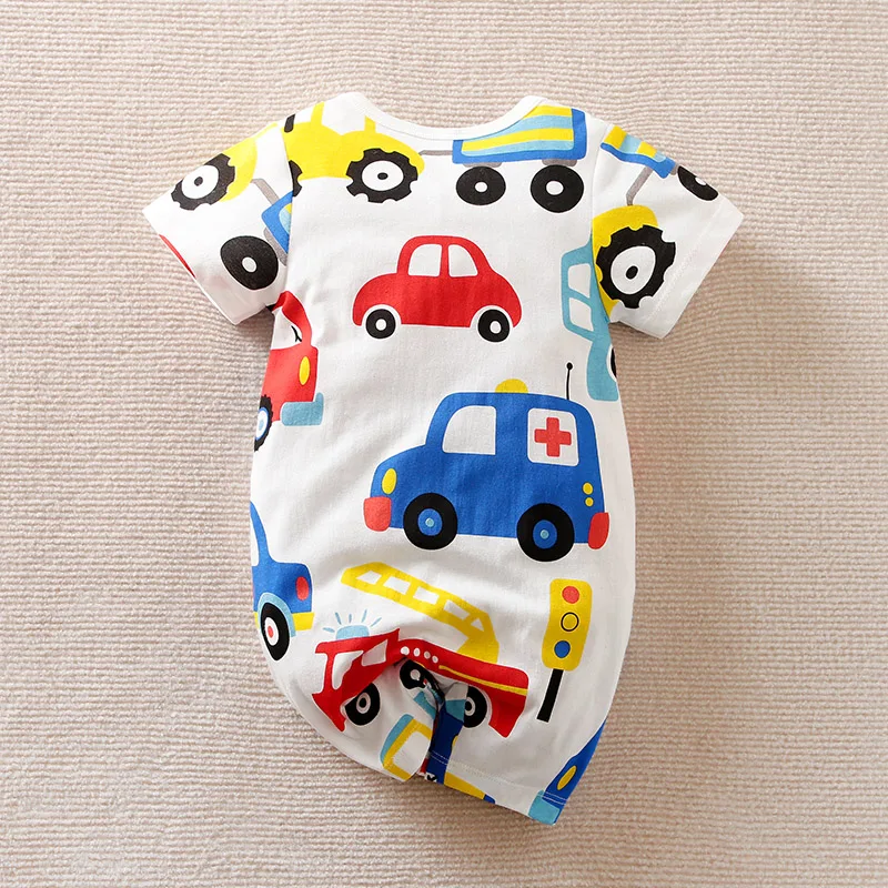 Summer Boys and Girls Cute Cartoon Cycling Infant Romper All Cotton Comfortable Casual Short Sleeve Round Neck Baby Bodysuit