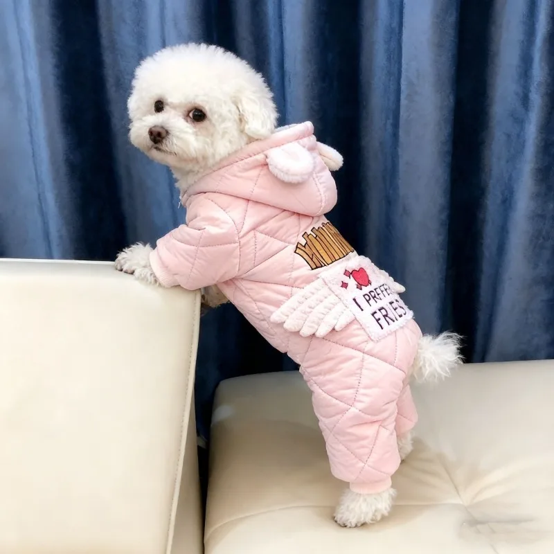 소형견용 두꺼운 플리스 4족 강아지 잠옷, 테디 비숑 슈나우저용 따뜻한 겨울 원지, 아늑한 전신 애완견 옷