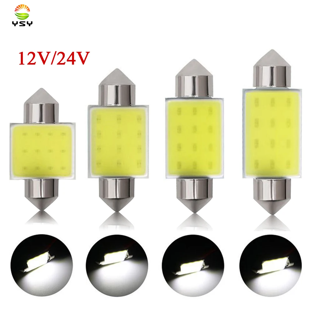 

YSY 500Pcs White COB C5W Car Auto Festoon Dome Interior LED Lights Lamp Map Roof Reading Bulb DC12V 31/36/39/41MM Wholesale 24V