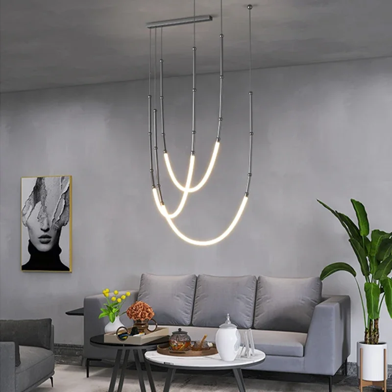 Modern Nordic Italiaans Design Duplex Penthouse Zachte Hanglamp Minimalistische Lijn Living Restaurant Ophanging