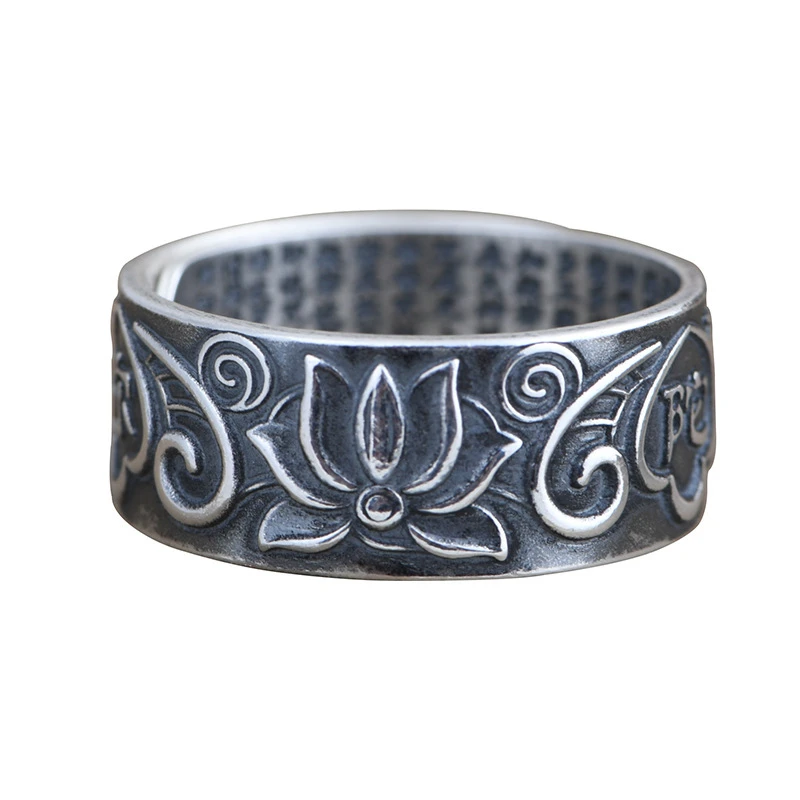 Echt Silber S990 Retro Lotus Herz Sutra Offenen Ring Frau Thai Silber Sechs Mantra Ringe Schmuck Aliexpress