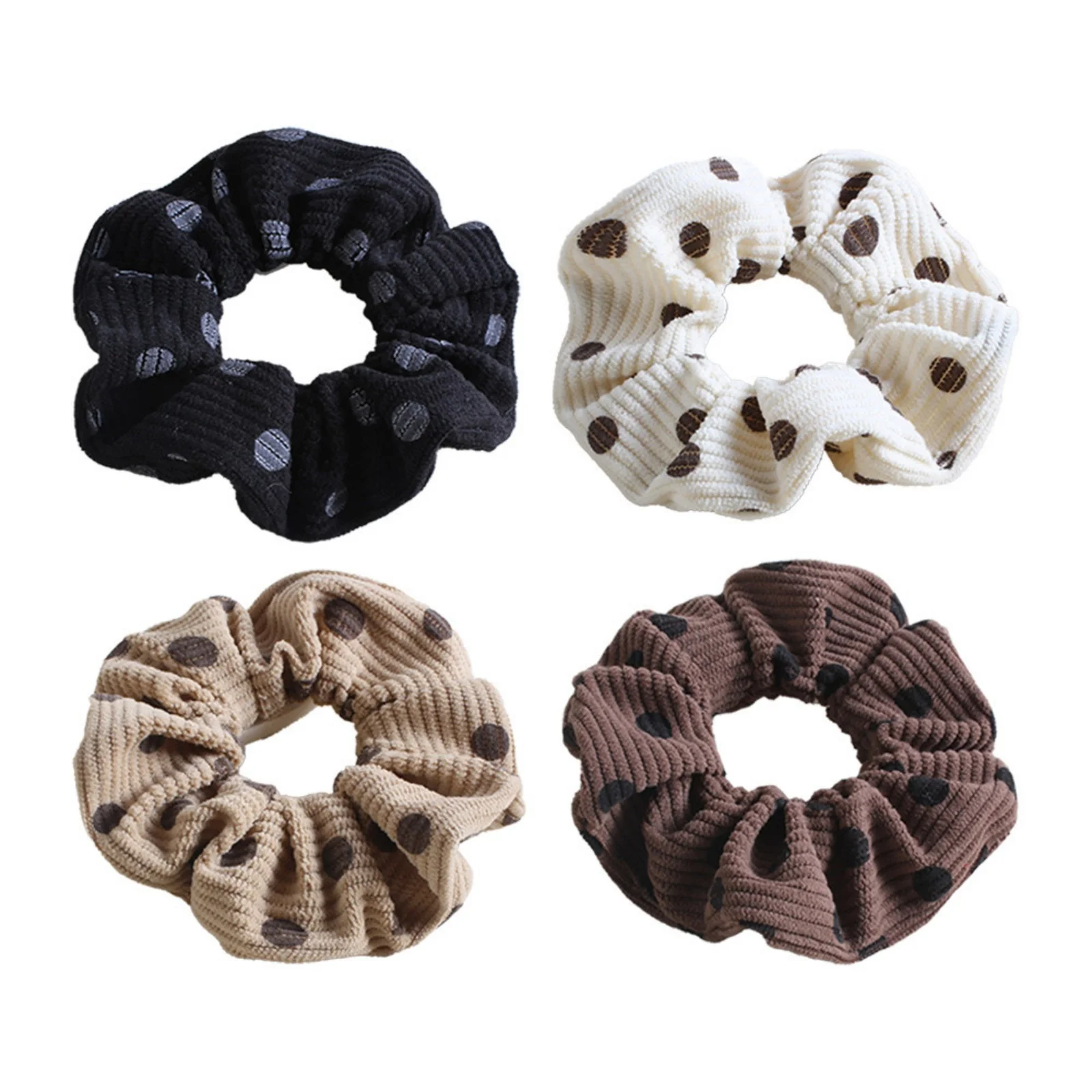 1PC Polka Dot Corduroy Hair Scrunchies Set, Elastic Hair Ties in 4 Colors, Cute Hair Accessories for Women