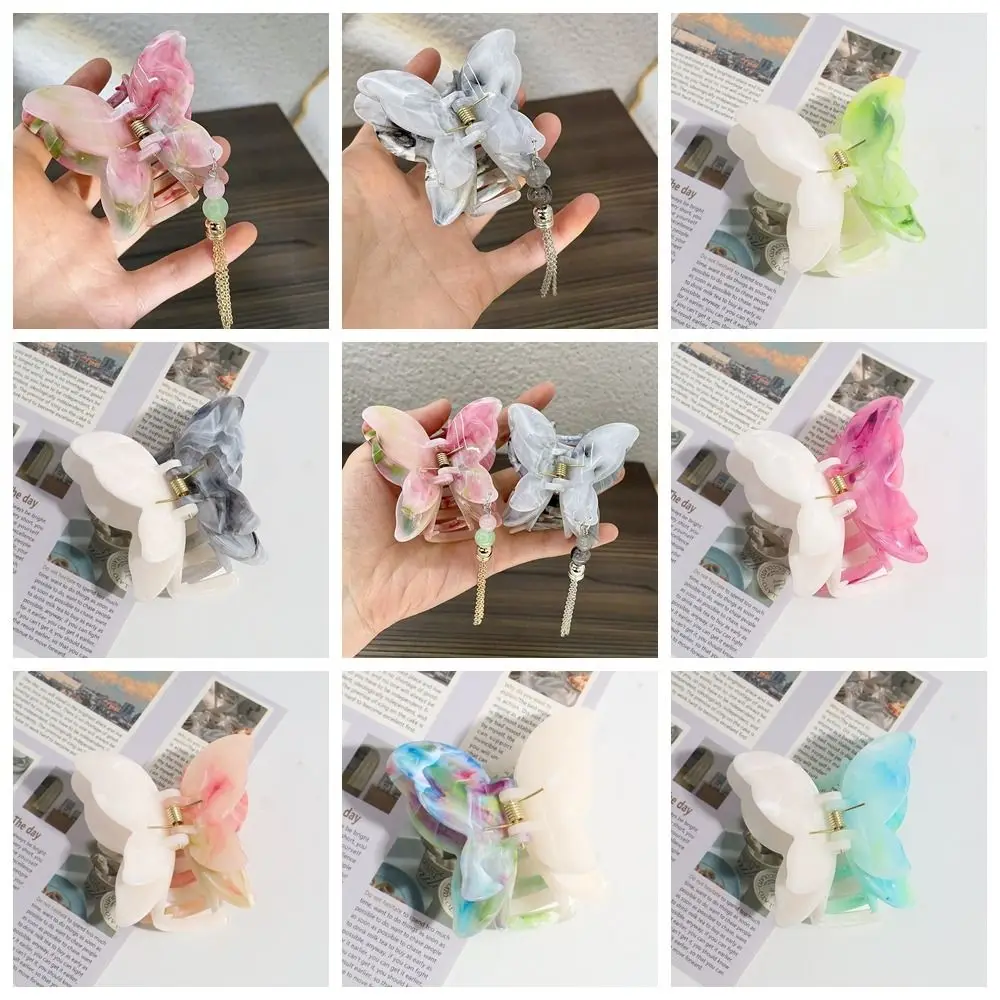 

Korean Style Acetic Acid Hair Claw French Tassel Acetate Butterfly Hair Crab Clip Elf Headdress Sweet Shark Clip Party