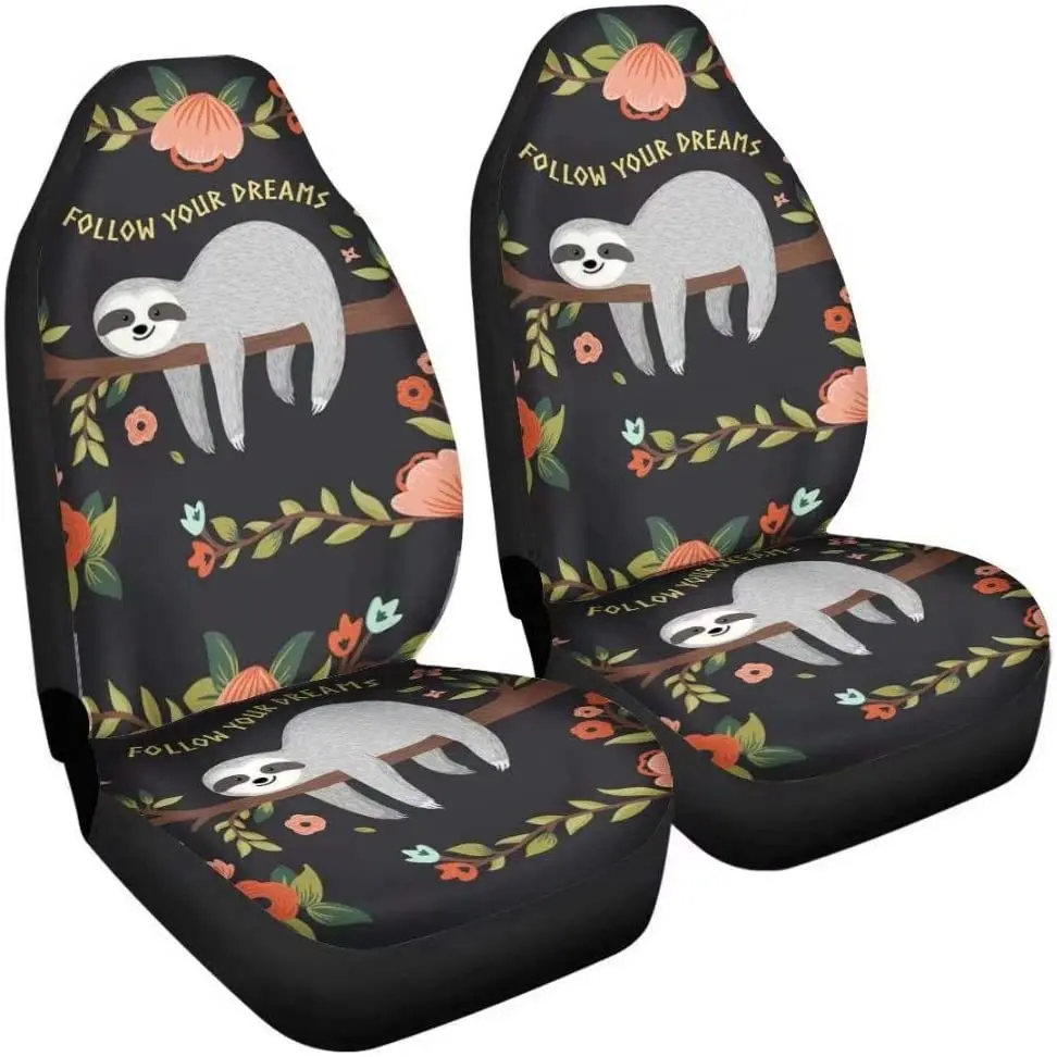 

Sloth Front Seat Covers Bohemia Design Car Interior Protector Set of 2 Universal Fit for Vehicle Sedan and Jeep