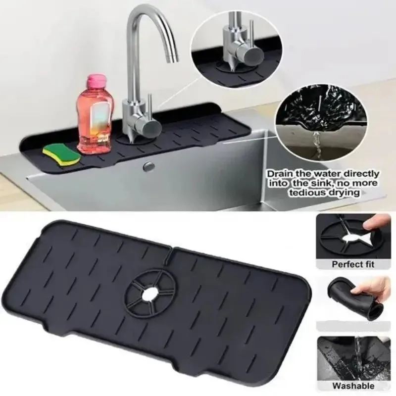 1pc Rubber Multicolor Kitchen Countertop Drain Pad, Reusable And Washable  Absorbent Mat