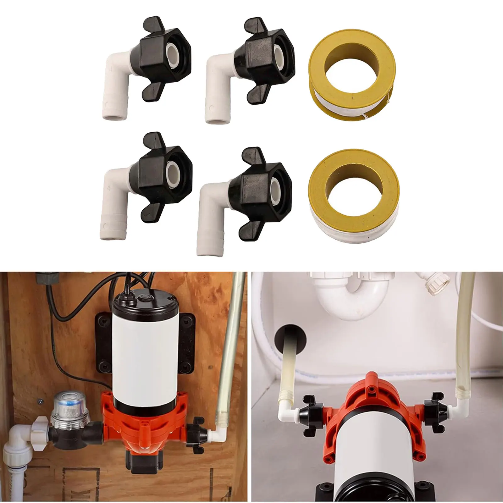 Flexible Installation RV Water Pump Fittings 1/2 Inch Outlet Compatible Elbow and Straight Swivel Design with Sealing Tape