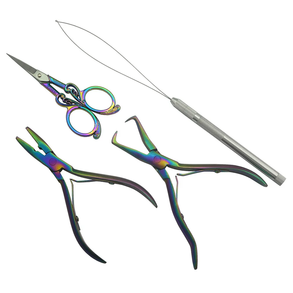 1 set of Hair Extension Plier Micro Ring Applicator Remover Plier Hair Loop Tool Metal clip Scissor for Weft Extensions