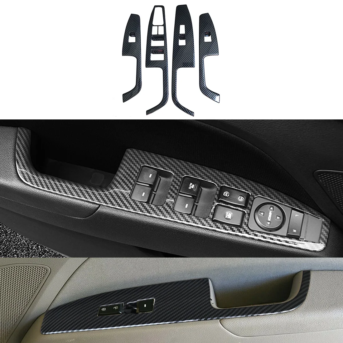 

4pc Carbon Fiber Color Automobile Door Window Control Panel Cover Trim for Hyundai Elantra 2017-2020 North American Version