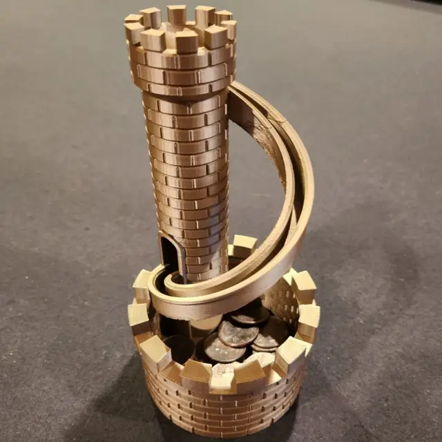 PLA Castle Slide Coin Storage Container Model Savings Tank Castle Tower Piggy Bank Spiral Openable Rolling Tower Money Boxes 5