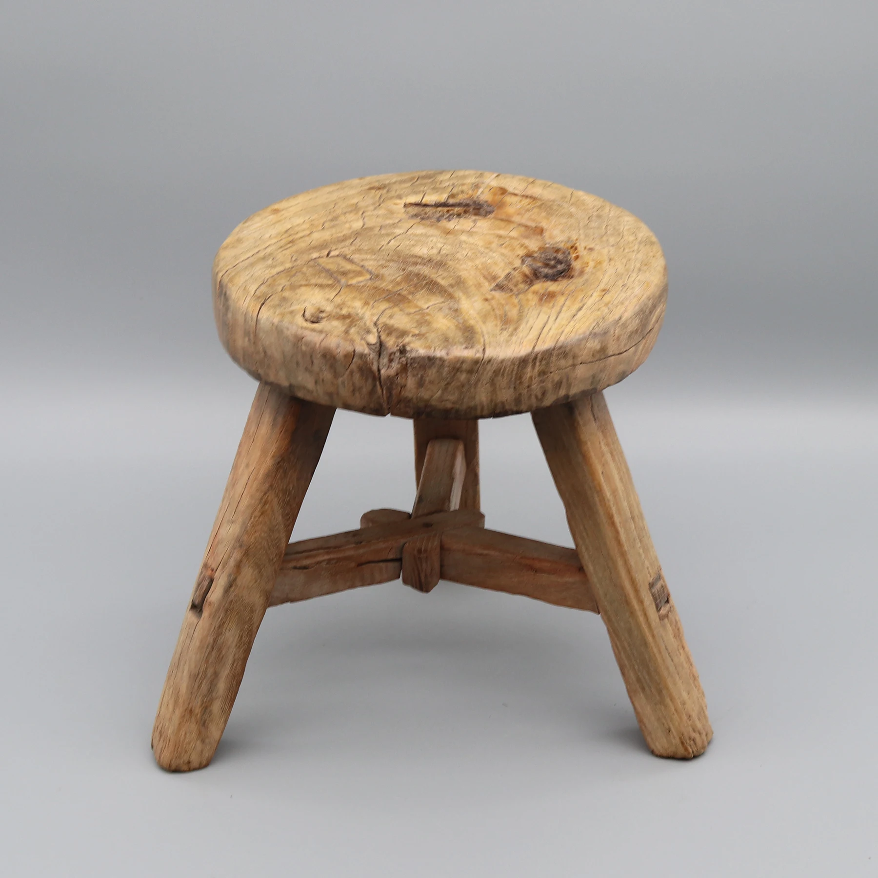 Round wooden stool, old, Solid wood, Chinese antique