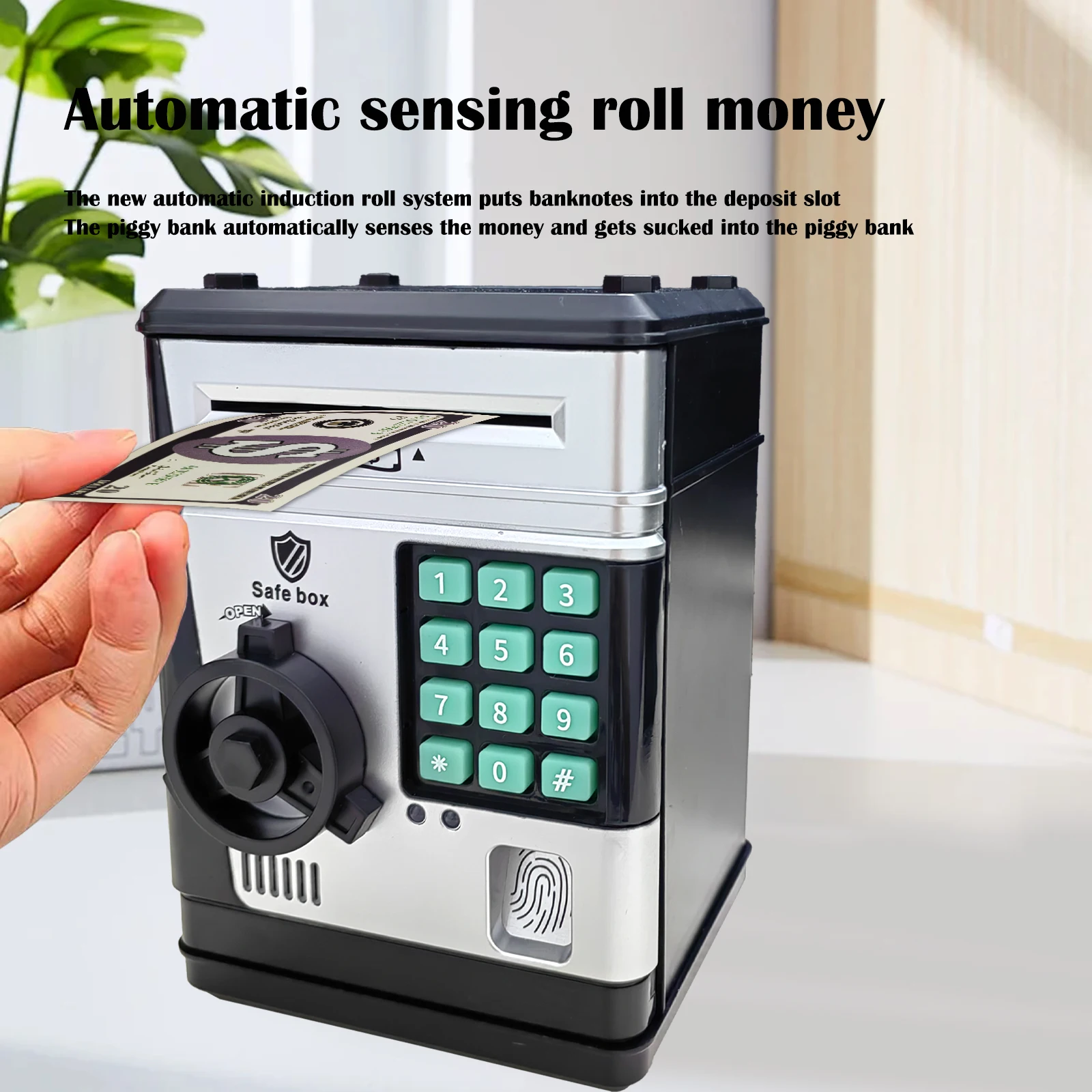 Electronic Piggy Bank Automatic Fingerprint Password ATM Mini Safe Coins Cash Saving Money Box Counter Code Key Lock Bank Gift
