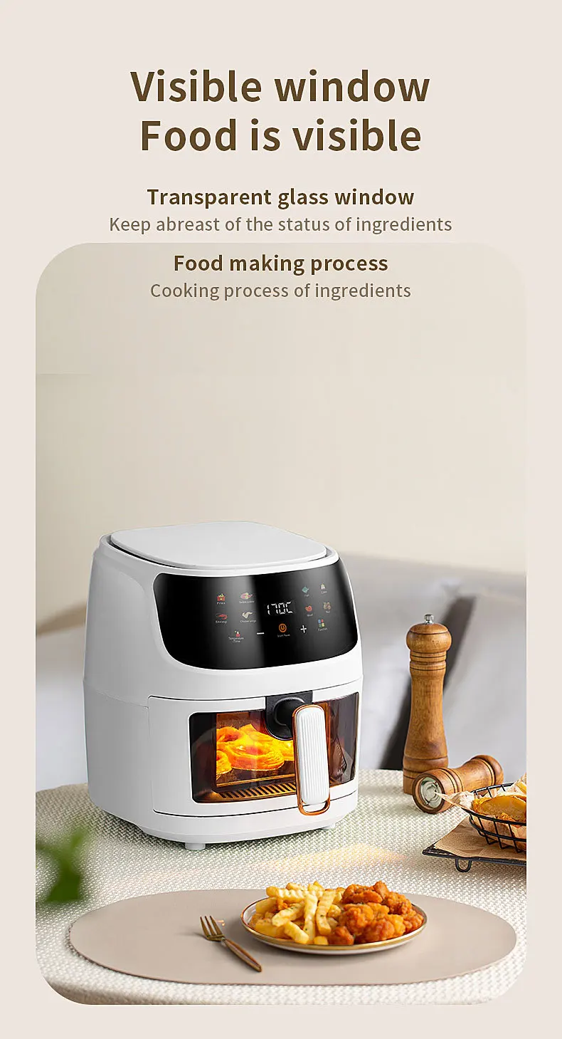 Description Picture 4 of item8L air fryer intelligent large capacity multifunctional household air fryer visual LCD touch screen oil-free oven 220V EU