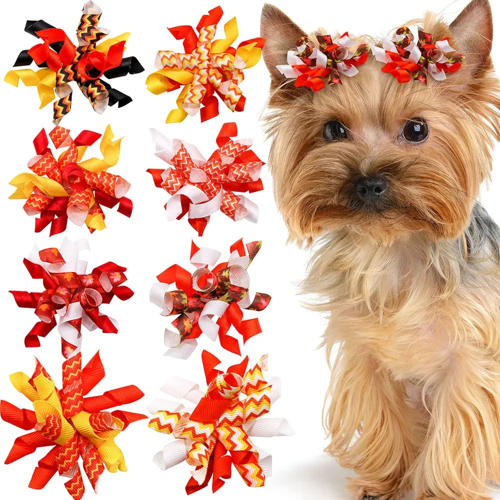 

20pcs Autumn Thanksgiving Dog Bows Fashion Cute Dog Grooming Rubber Band Pet Dog Hair Bows Dog Hair Accessories For Fall