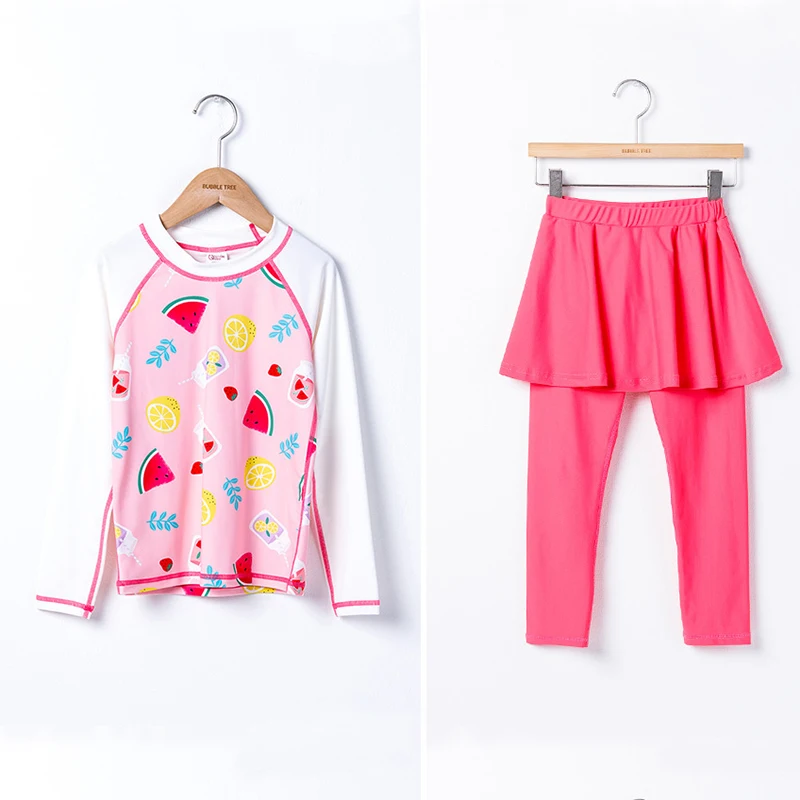 Korean girl sun protection quick drying swimsuit children's swimsuit princess long sleeved trouser skirt two-piece
