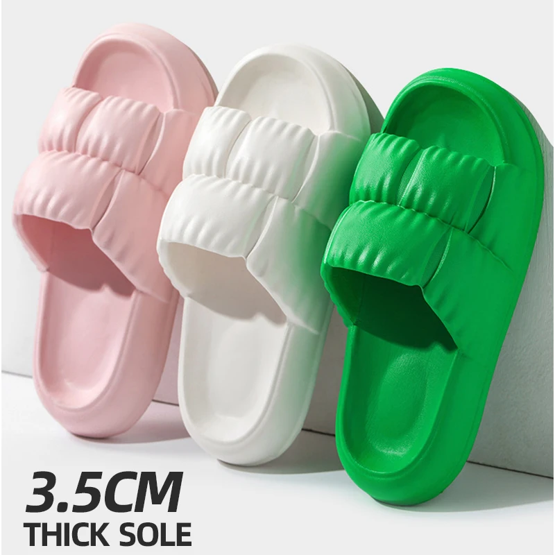 Summer Pleated Design Bathroom Slippers Home Beach Women Slides Flat