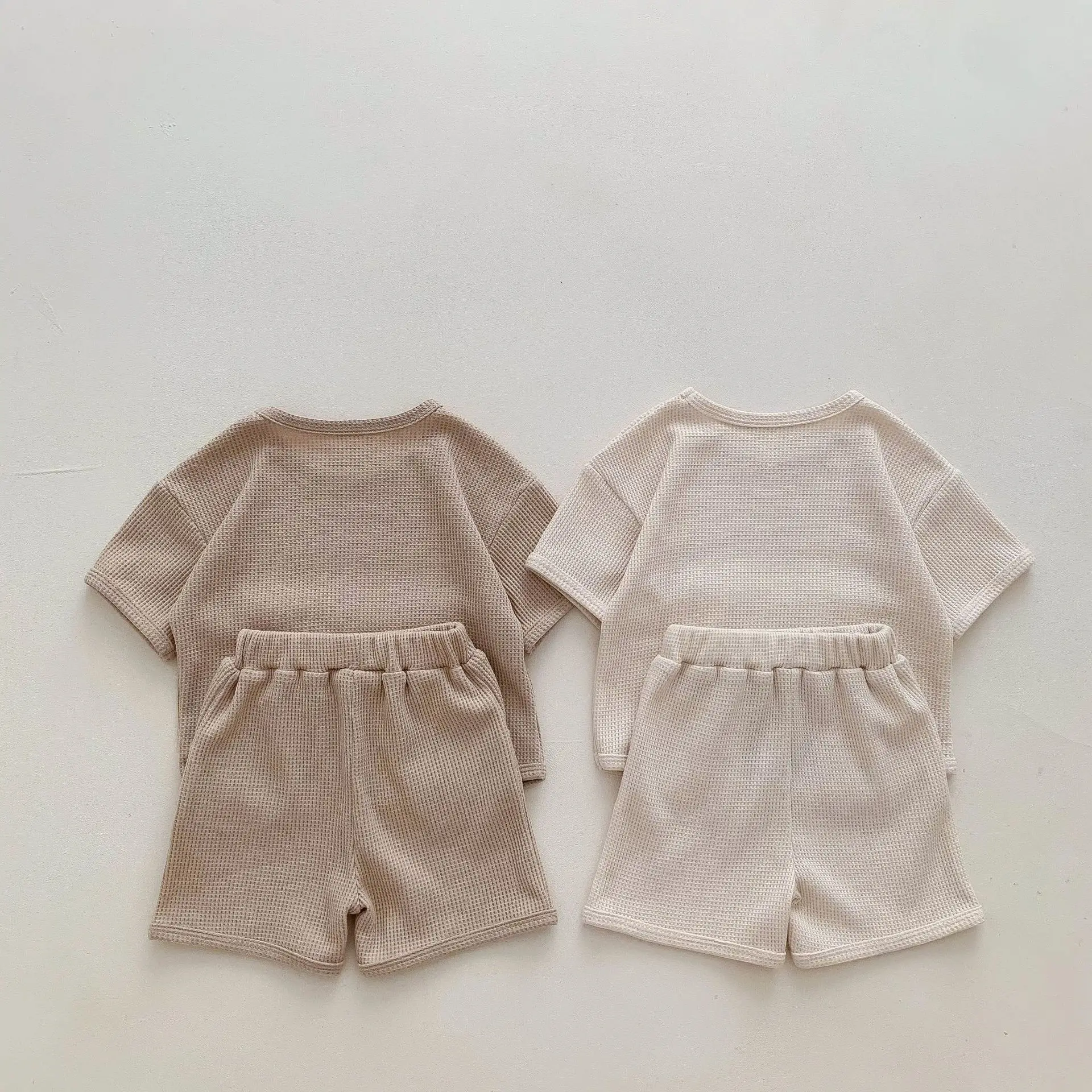Summer Baby Clothing Set Baby Casual Homewear Set Waffle Bear Te and Shorts 2 Pcs Suits for Boys Girls