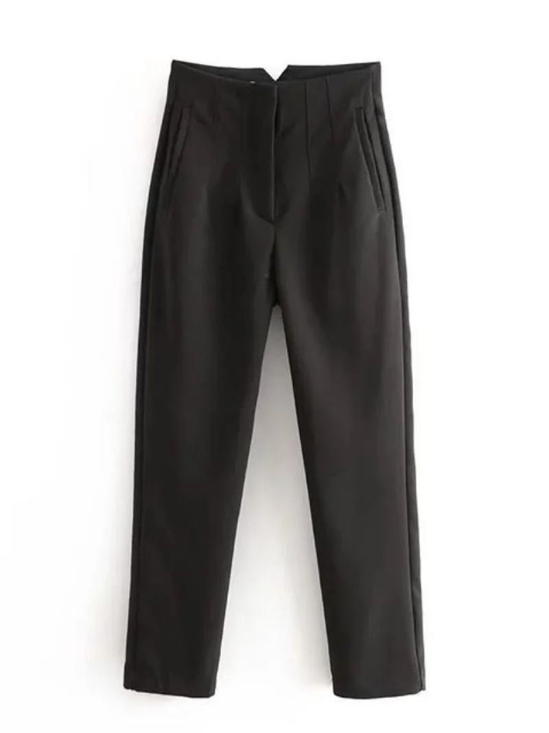 Women Light Blue Chic Fashion Office Wear Straight Pants Vintage High Waist Zipper Fly Female Trousers Fashion 2023 Clothes