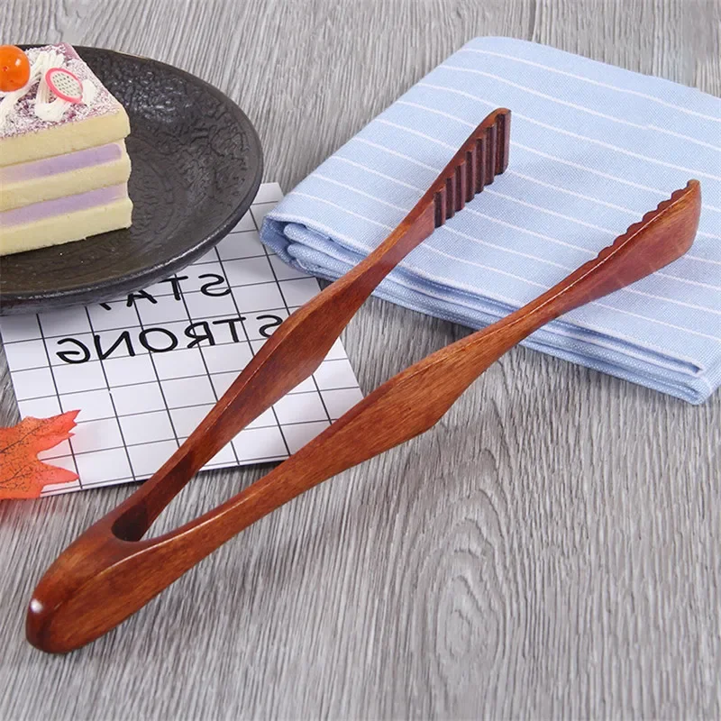 1 Pc Bamboo Cooking Kitchen Tongs Food BBQ Tool Salad Bacon Steak Bread Cake Wooden Clip Home Kitchen Utensil Food Tongs