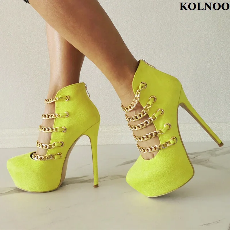 

Kolnoo New Classic Handmade Ladies Stiletto Heel Pumps Chains Platform Faux Leather Daily Dress Shoes Evening Fashion Prom Shoes