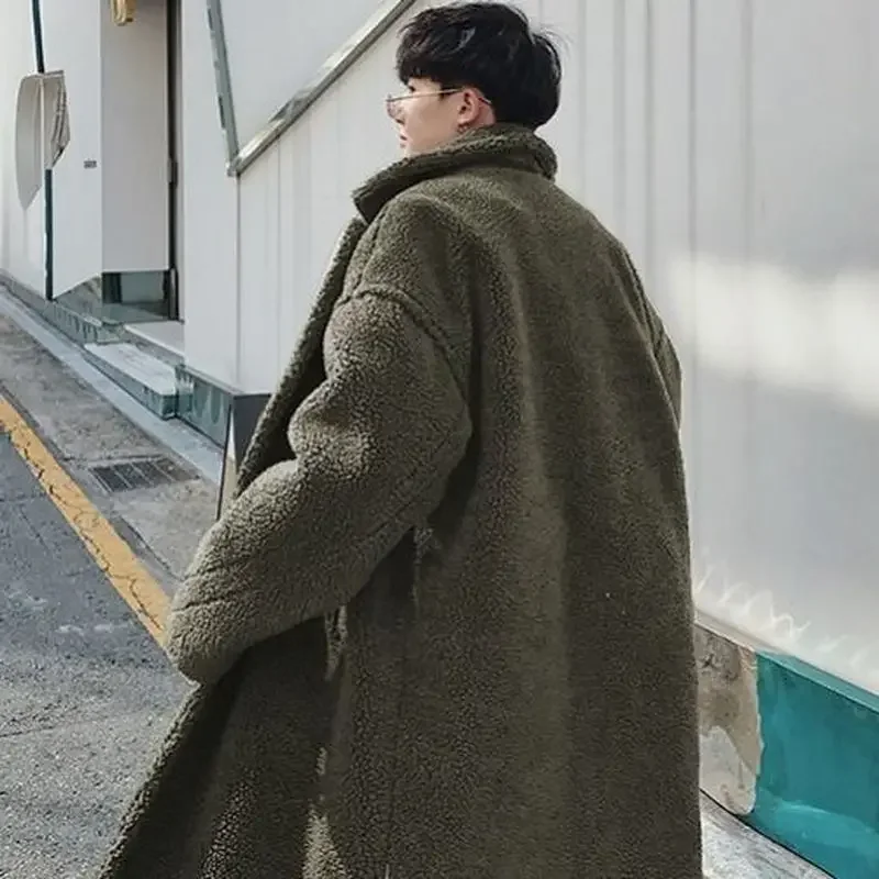 양고기 울 큰 두꺼운 롱 코트 남성 겨울 입자 울 대형 패딩 재킷 홍콩 스타일 남여 따뜻한 윈드 브레이커