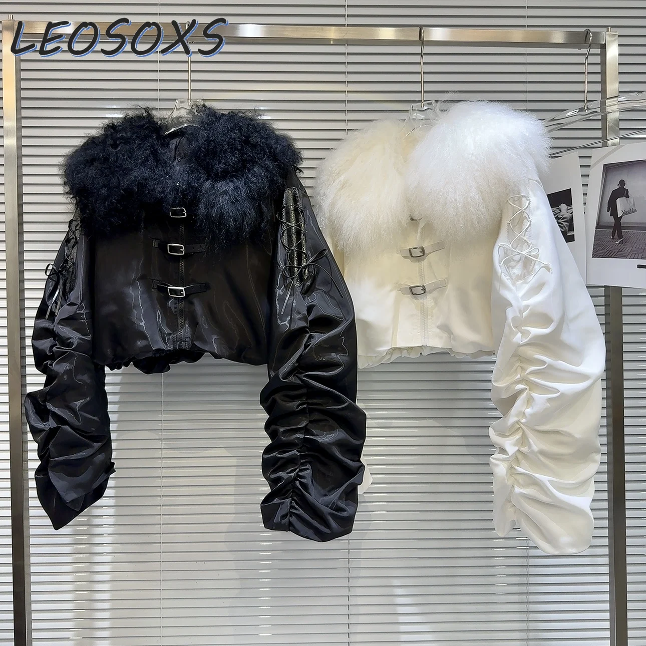 

2023 Winter New Niche Hot Girl Lamb Fur Collar Drawstring Belt Buckle Design Down Jacket Coat Women Casual Outwear Parkers