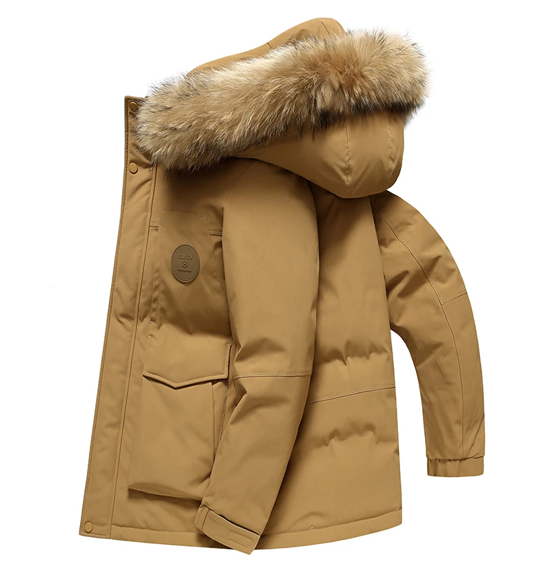 Lässige Winter-Herrenjacken mit Entendaunen, Streetwear mit Pelzkragen & Abnehmbarer Kapuze, Outdoor-Daunenjacke, Dicke Wattierte Parka – Detail 13