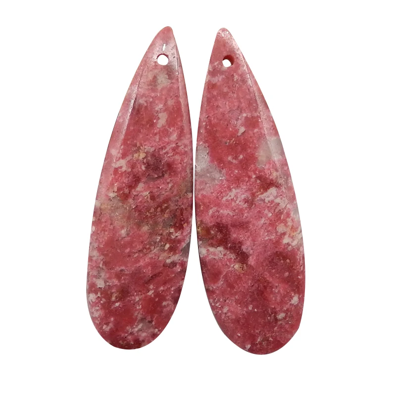 Semiprecious Natural Stone Norwegian Thulite Water Droplet Fashion Jewelry Women Earrings Accessories 38x12x5mm 8g