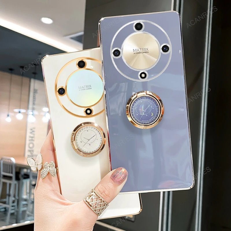 Luxury Plating Ring Holder Stand Case for Huawei Honor - Premium Silicone Cover