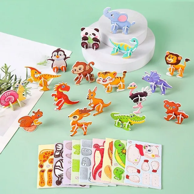 10pcs Gift Three-dimensional 3D Paper Puzzle Mini Panda Educational Toy Cartoon Animal DIY Puzzle Model Children's 2