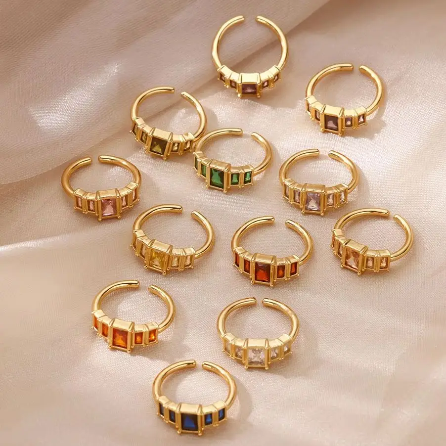 Birthstone Rings for Women Open Adjustable Stainless Steel Ring 2025 Trend
