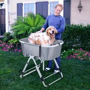 Elevated Dog Bath Tubs for Bath Shower Grooming ,Foldable Pet Dog Bathing Station Adjustable, Ideal For Medium To Large Pets 1