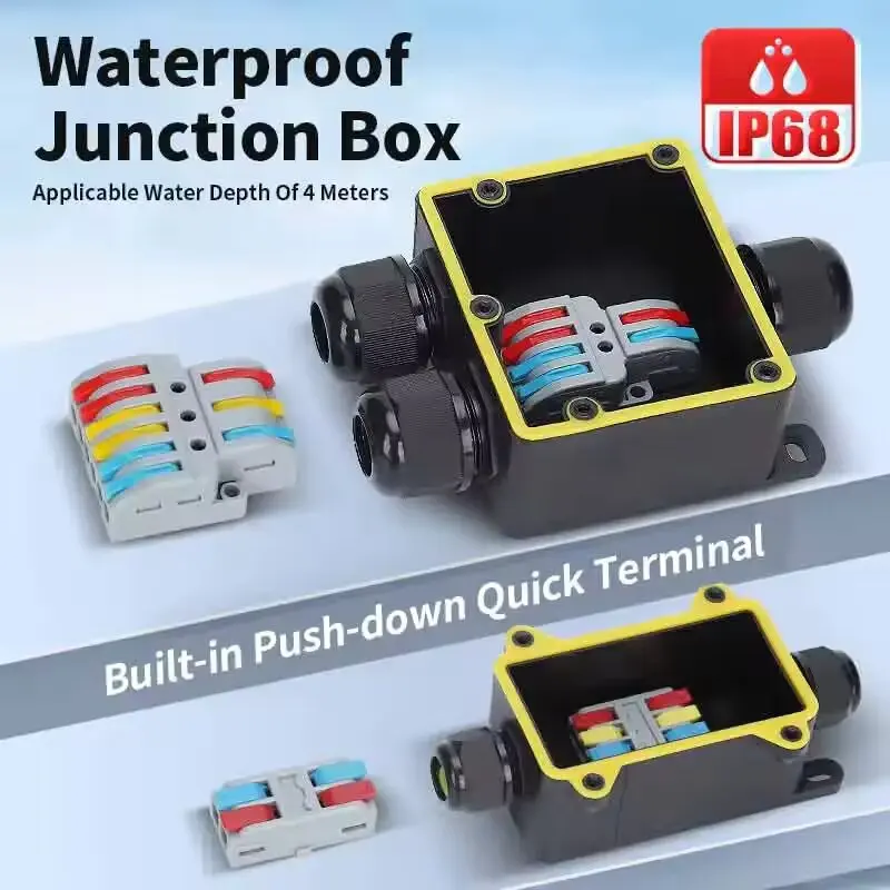 IP68 Black Waterproof Outdoor Junction Box with Durable PC Plastic and Terminal