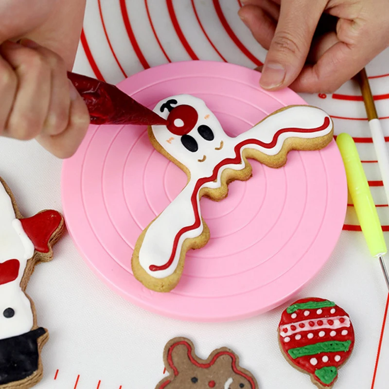 Kitchen Pan Baking Tool Plastic Cake Plate Turntable Rotating Anti-skid Round Cake Stand Decorating Rotary Table 1PC