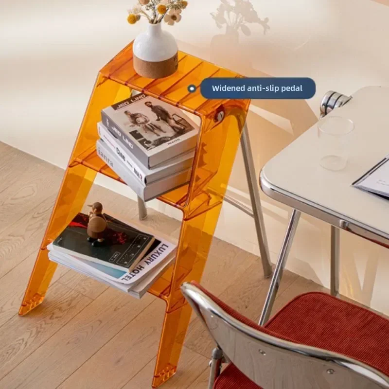 Three-step Ladder Nordic Home Creative Portable Ladder Multifunctional Acrylic Folding Chair Indoor Transparent  Ladder for Home