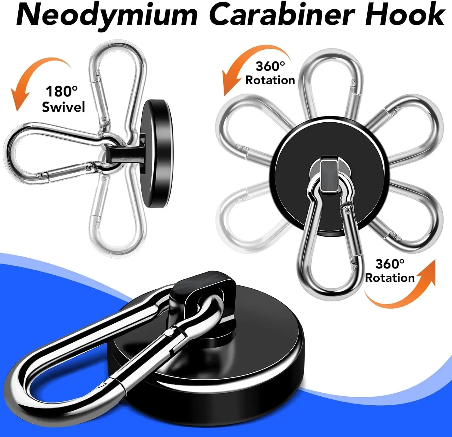 Magnetic Hooks 110LBS Strong Heavy Duty Neodymium Magnet Hooks With Swivel Carabiner Hook For Your Refrigerator
