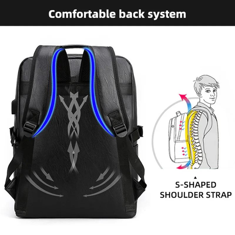 USB Bussiness Bagpack PU Work Fashion Men Schoolbag Loptop Travel Sports Bag 15.6 inch Outdoor Hiking Large Capacity xa206wd