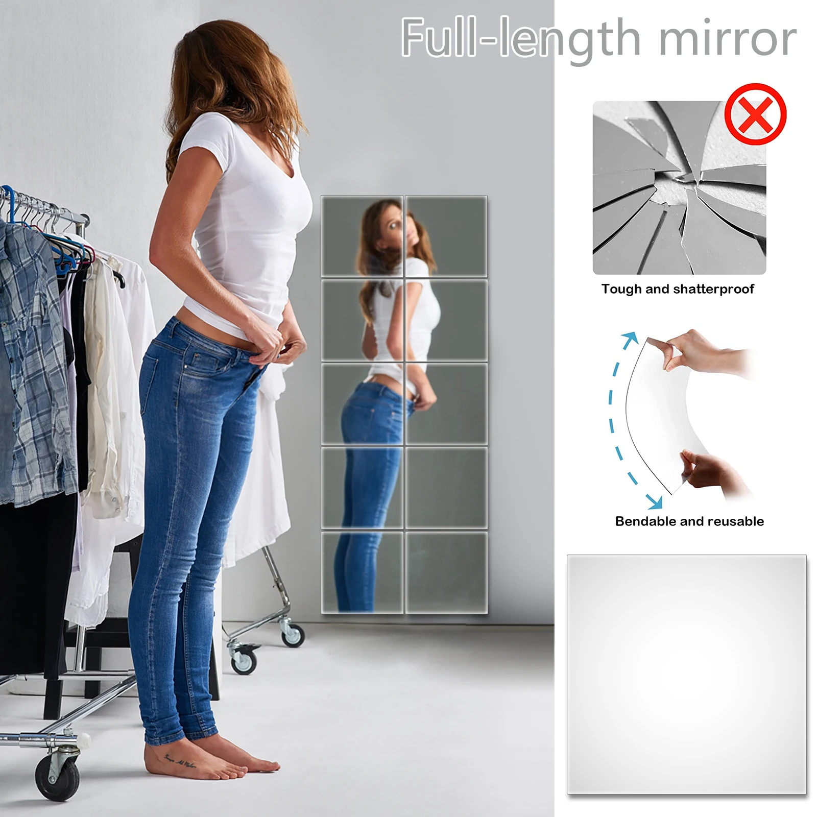 30/10pc Mirror Wall Stickers Self Adhesive Mirror Sticker DIY Art Flexible Non Glass Mirrors for Living Room Wall Decal Decor