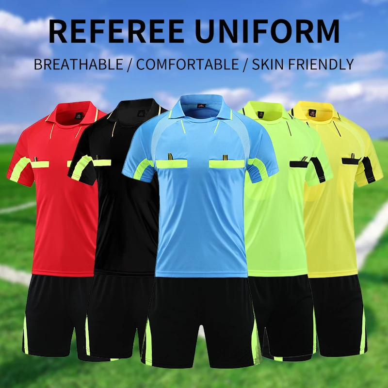 Professional soccer referee uniform men turn-down collar football referee clothes short sleeve judge shirt team shirt football uniform sports uniform sets soccer referee equipment