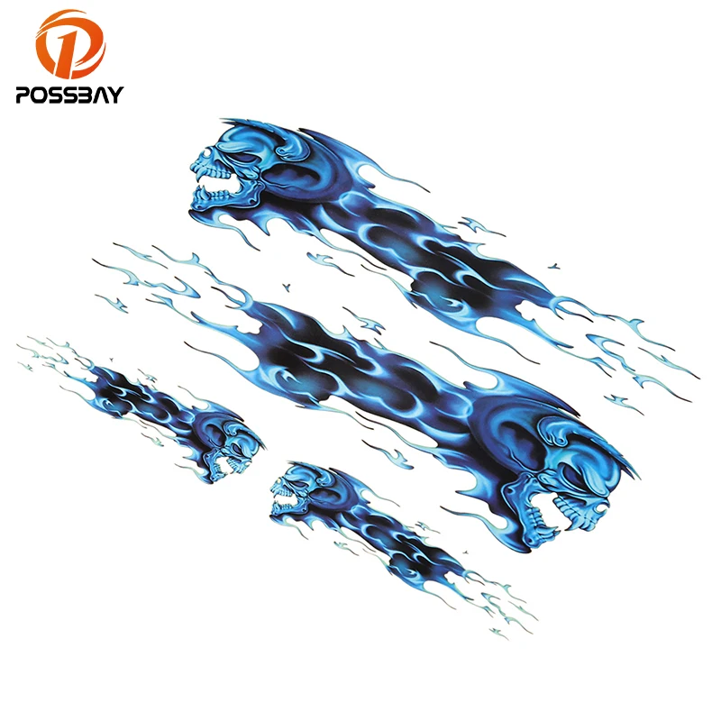 

POSSBAY Vinyl Wolf Head Decals Skull Head Fire Flame Funny Self-adhesive Truck Helmet Sticker for Motorcycle Car Door Stickers