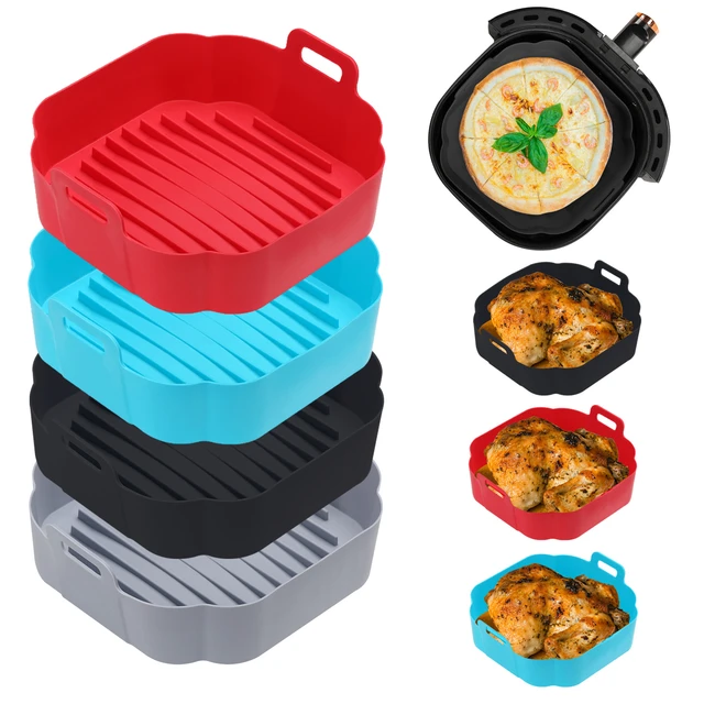 21CM Silicone Air Fryer Pot Tray BBQ Barbecue Pad Plate Airfryer Oven  Baking Mold Pot Food Safe Reusable Square Air Fryer Pan