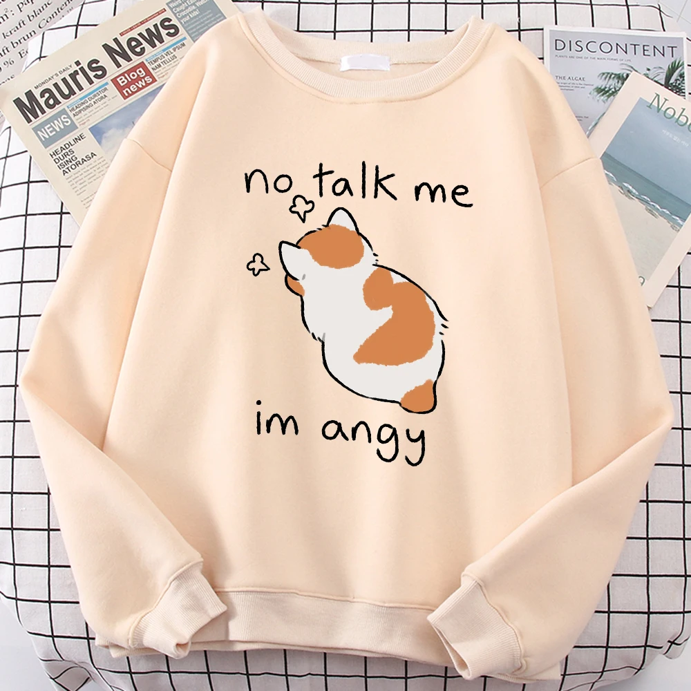 Женские свитшоты No Talk Me милый топ с принтом Angy Cat Женский Свитшот оверсайз в стиле