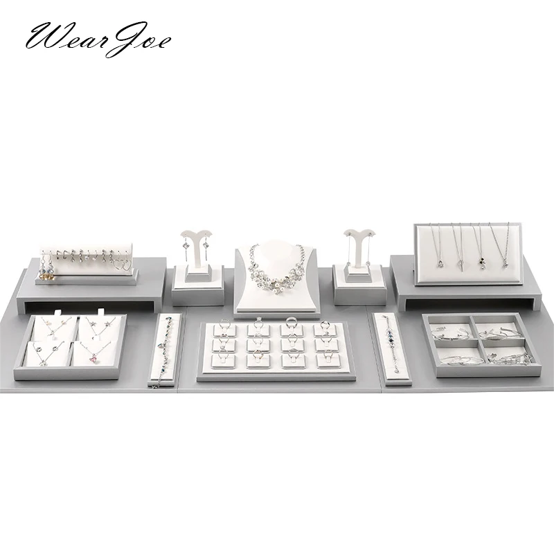 White PU Leather Bust Jewelry Display Stand Holder Bracelet Earring Necklace Ring Jade Counter Pendant Neck Model Organizer Rack hot sale white pu leather jewelry display necklace bust pendants stand choker holder jewellery rack 3 options model jewelry tray