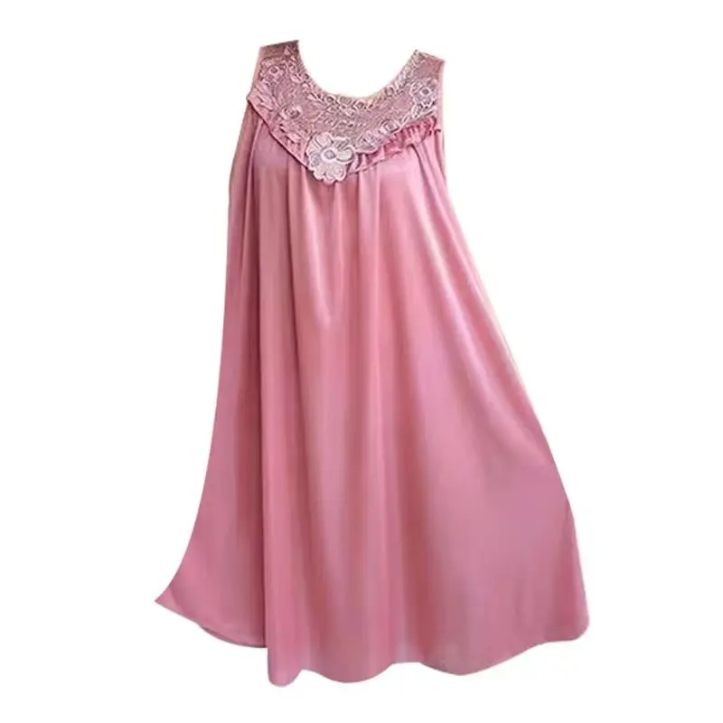 Lace Ice Silk Sleeping Dress Medium Length Sleeveless Tank Top Sexy Sleeping Dress Can Be Worn Externally Home Wear women nightgowns,women nightdresses,women camisole,sleeping dress