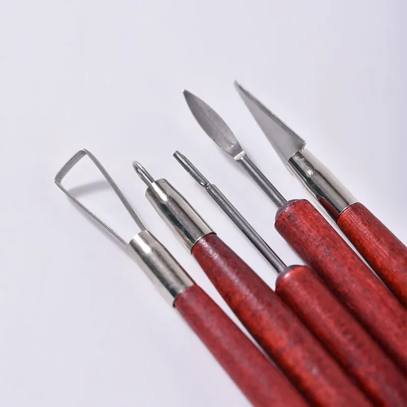 Pottery Tools Red Wood Double-Ended Wire Knife Clay Repair Clay Sculpture Carving Tool Set 6pcs/set