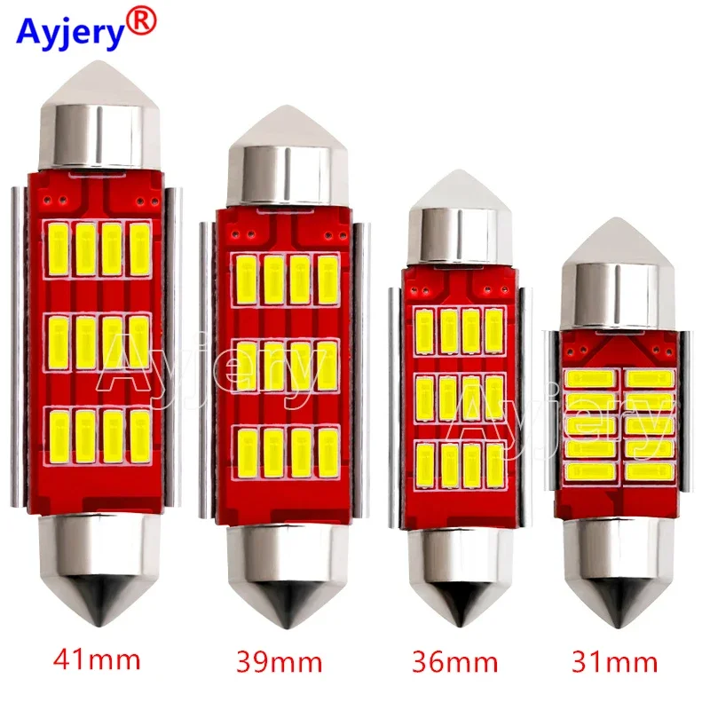 

50PCS Festoon C5W CANBUS NO Error Auto Light 12 SMD 4014 LED 31mm 36mm 39mm 41mm Car Interior Dome Lamp Reading Bulb White 12V