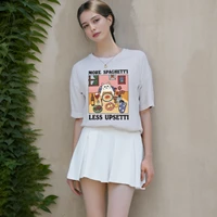 MORE SPAGHETTI LESS UPSETTI Printed T-shirt Cute Cat Again Eating Pattern Kawaii Top Italian Lover Short Sleeve Graphic Shirts 1