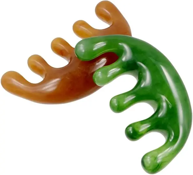 Big Teeth Head Acupoint Green 5-Tooth Meridian Blood Massage Comb Resin Large-Tooth Head Massage Tool 5-Paw Half Round Shap Comb