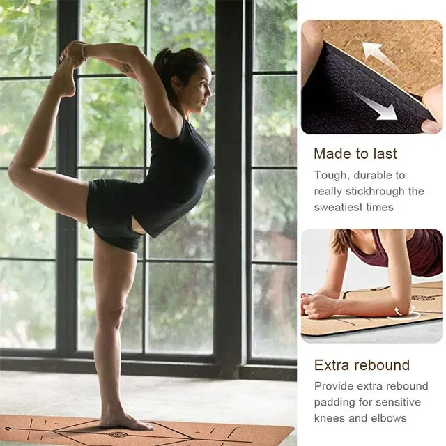 183X61Natural Cork TPE Yoga Mat Fitness Gym Sports Mats Pilates Exercise Pads Non-Slip Yoga Mats 6mm Absorb Sweat Odorless 2