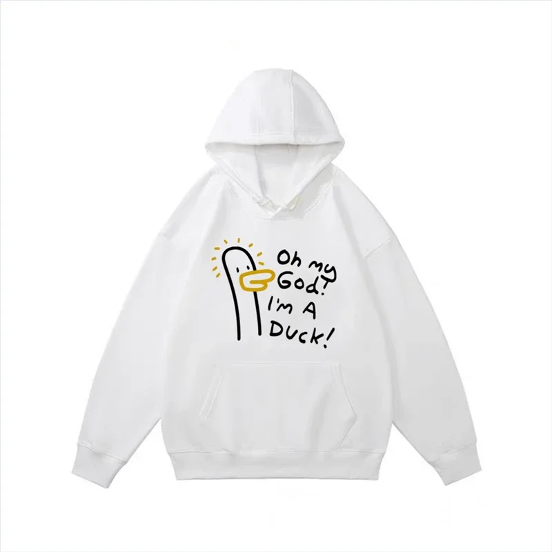 

2024 New Letter Duck Print Hoodie Matching Couple Hoodie for Men Casual Fashion Loose Funny Patterned Streetwear Hoodie