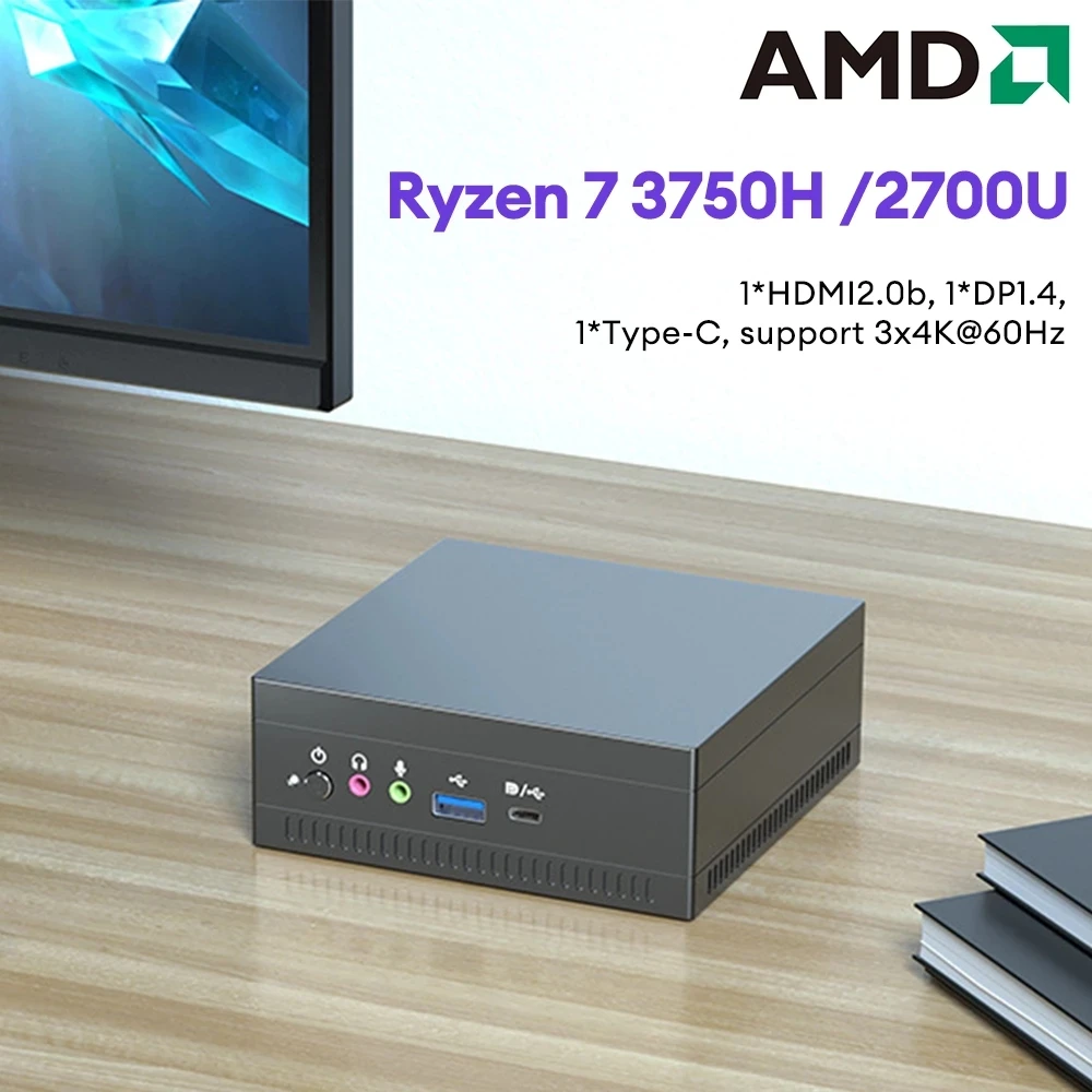 Topton Top Selling Mini Pc AMD Ryzen R7 3750H 2700U Vega Graphic 2*DDR4 Pc  Gamer Computer Windows 10 4K HDMI2.0 DP TYPE-C Nuc